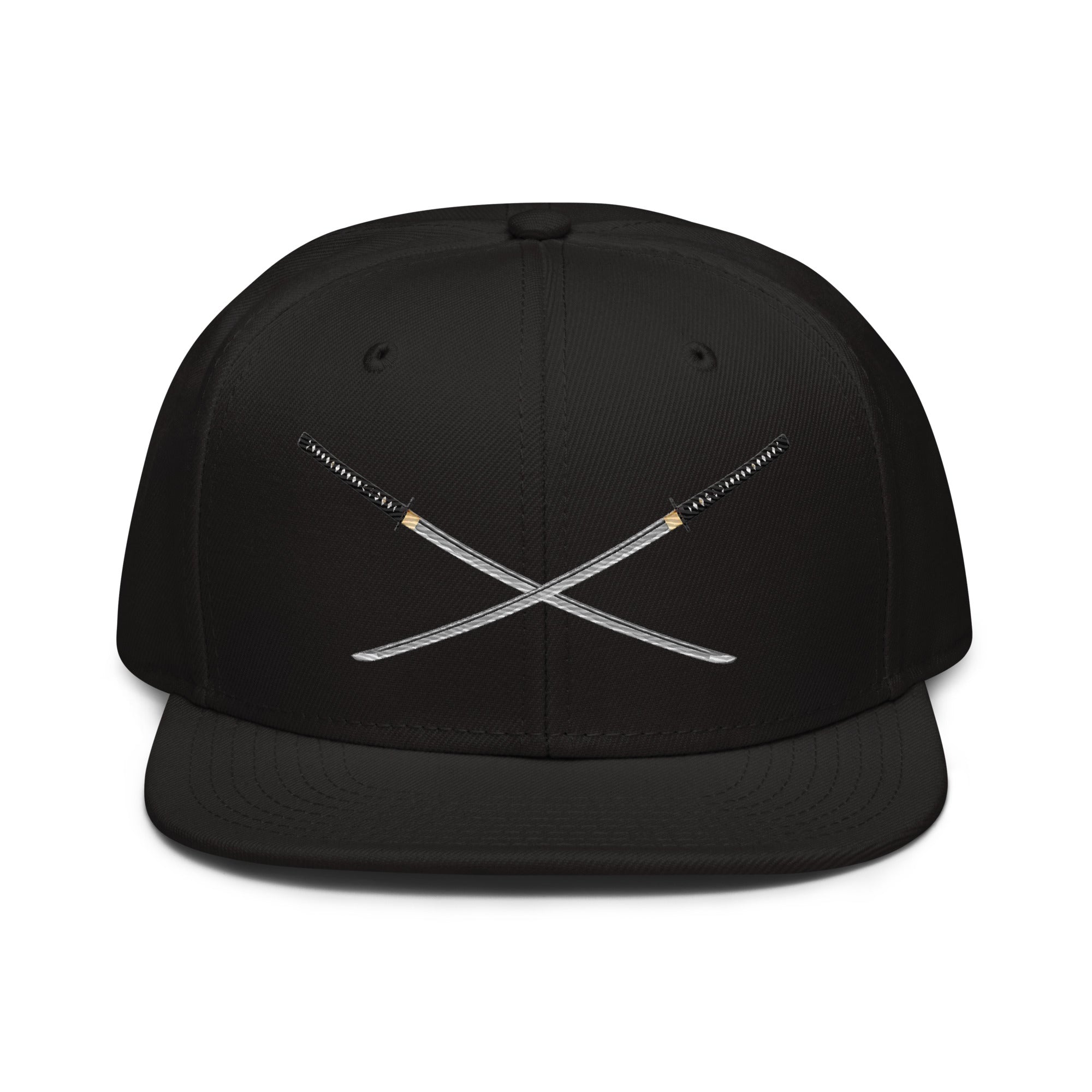 Dual Samurai Swords Anime Warrior Embroidered Flat Bill Snapback Hat