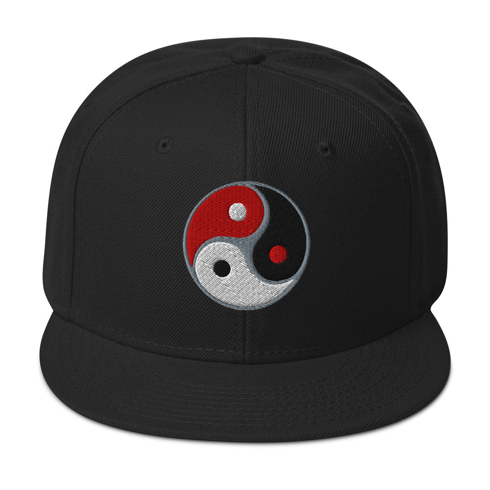 Triple Yin Yang Concept Chinese Symbol Flat Bill Cap embroidered snapback hat, product image 4