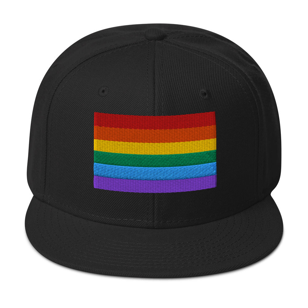 LGBTQ+ Rainbow Flag Gay Pride Flat Bill Cap embroidered snapback hat, product image 4