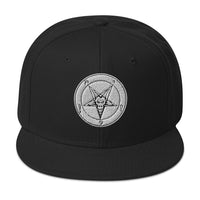 White Baphomet Sigil Snapback – Occult Satanic Flat Bill Hat, Gothic Dark Aesthetic, Alt Streetwear Embroidered Cap embroidered snapback hat, product image 1