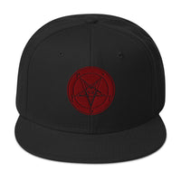 Red Baphomet Sigil Snapback – Occult Satanic Flat Bill Hat, Gothic Dark Aesthetic, Alt Streetwear Embroidered Cap embroidered snapback hat, product image 1