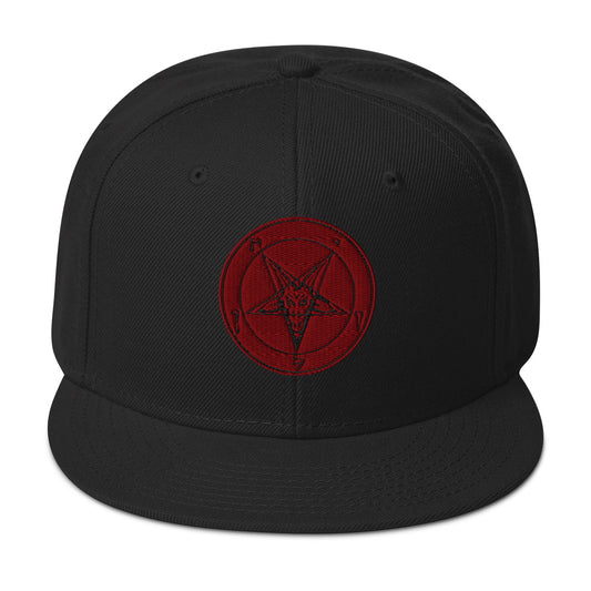 Red Baphomet Sigil Snapback – Occult Satanic Flat Bill Hat, Gothic Dark Aesthetic, Alt Streetwear Embroidered Cap embroidered snapback hat, product image 1