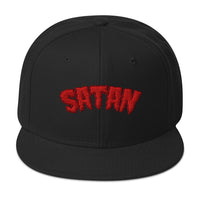 Satan Blood Drip Snapback – Occult 3D Puff Flat Bill Hat, Gothic Satanist Embroidered Cap, Dark Alt Horror Streetwear embroidered snapback hat, product image 1