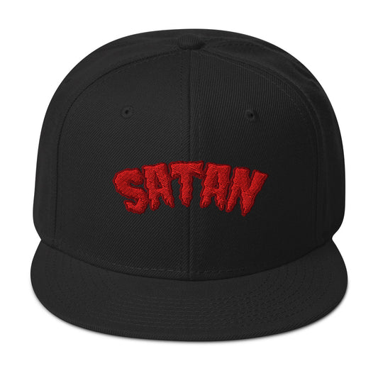 Satan Blood Drip Snapback – Occult 3D Puff Flat Bill Hat, Gothic Satanist Embroidered Cap, Dark Alt Horror Streetwear embroidered snapback hat, product image 1
