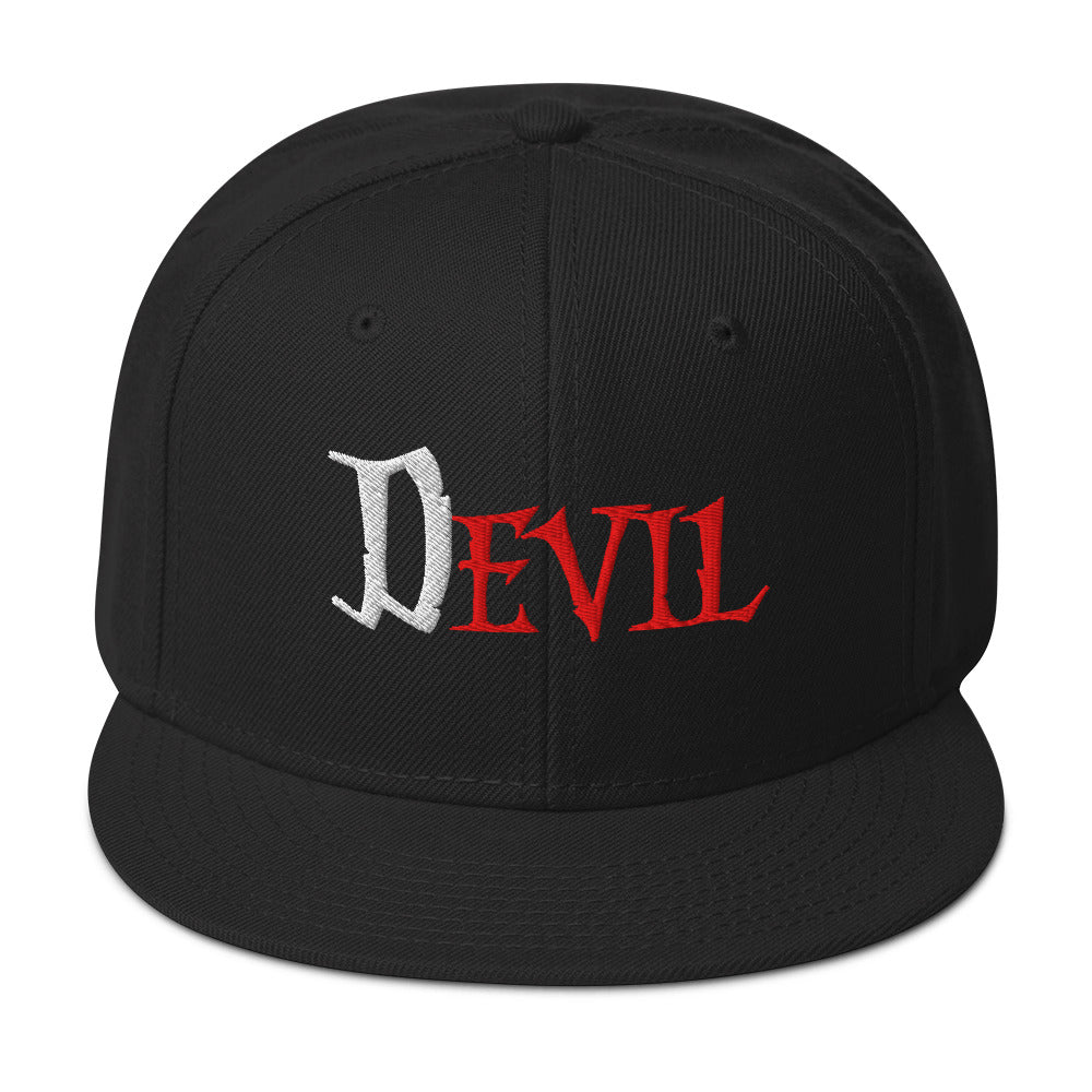 The Devil Is Evil Snapback – Occult Flat Bill Cap, Gothic Horror Embroidered Hat Dark Alt Black Metal Fashion embroidered snapback hat, product image 1