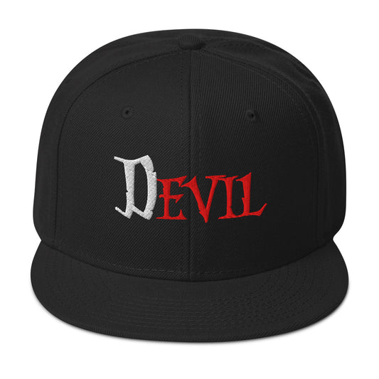 The Devil Is Evil Snapback – Occult Flat Bill Cap, Gothic Horror Embroidered Hat Dark Alt Black Metal Fashion embroidered snapback hat, product image 1
