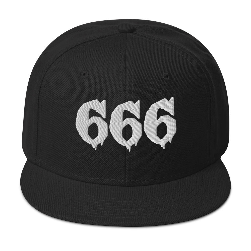 White 666 embroidered snapback hat, product image 1
