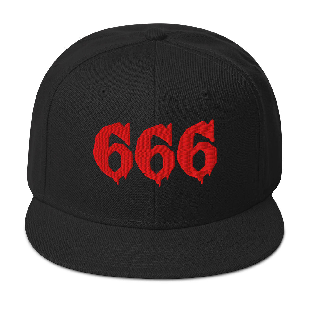 Red 666 embroidered snapback hat, product image 1