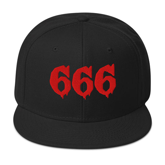 Red 666 embroidered snapback hat, product image 1