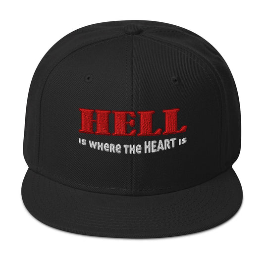 Hell Is Where The Heart Is Snapback – Satanic Occult Flat Bill Cap Metalheads Embroidered Hat for Alt Horror Fashion embroidered snapback hat, product image 1