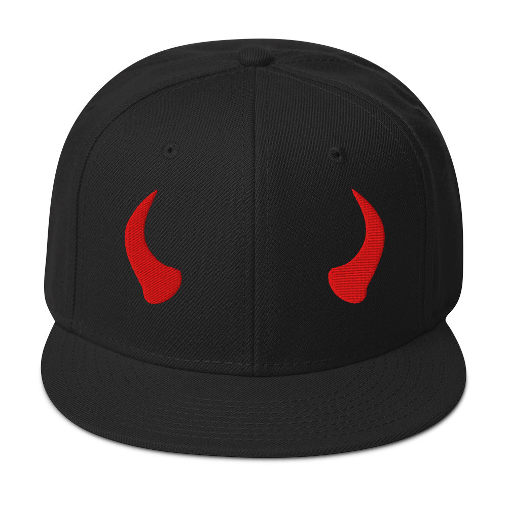 Red Devil Horns embroidered snapback hat, product image 1