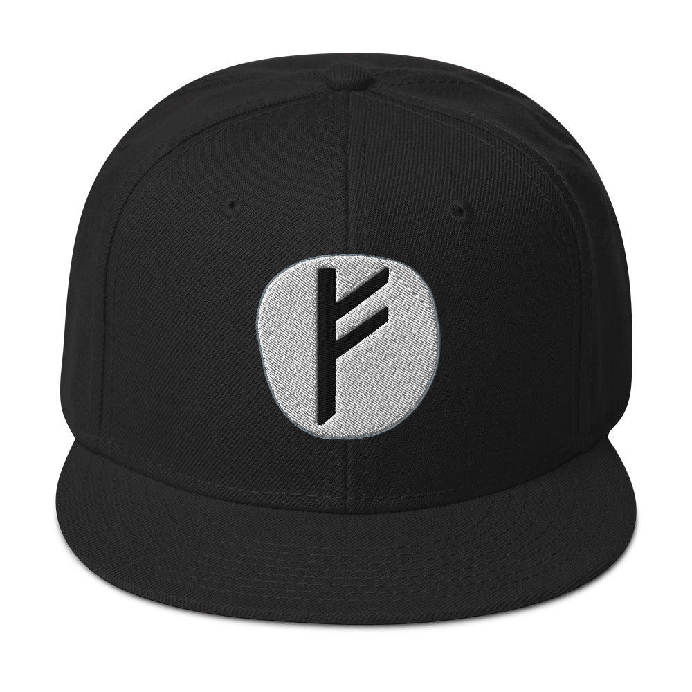 Fehu Rune embroidered snapback hat, product image 1