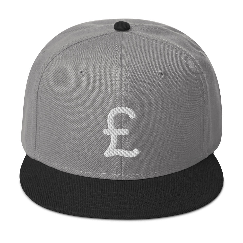 The British Pound Sterling Symbol Money Currency Embroidered Flat Bill Cap Snapback Hat