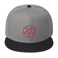 Red Woven Inverted Pentagram Symbol Embroidered Flat Bill Cap embroidered snapback hat, product image 31