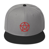 Red Witchcraft Woven Pentacle Pagan Embroidered Flat Bill Cap embroidered snapback hat, product image 31