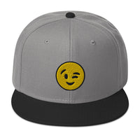 Winking Face Emoji Embroidered Emoticon Flat Bill Cap embroidered snapback hat, product image 31