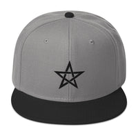 Black Wiccan Woven Pentagram Symbol Embroidered Flat Bill Cap embroidered snapback hat, product image 32