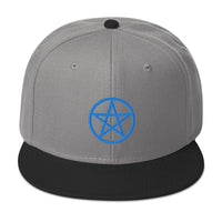 Blue Wiccan Witchcraft Pentagram Embroidered Flat Bill Cap embroidered snapback hat, product image 31