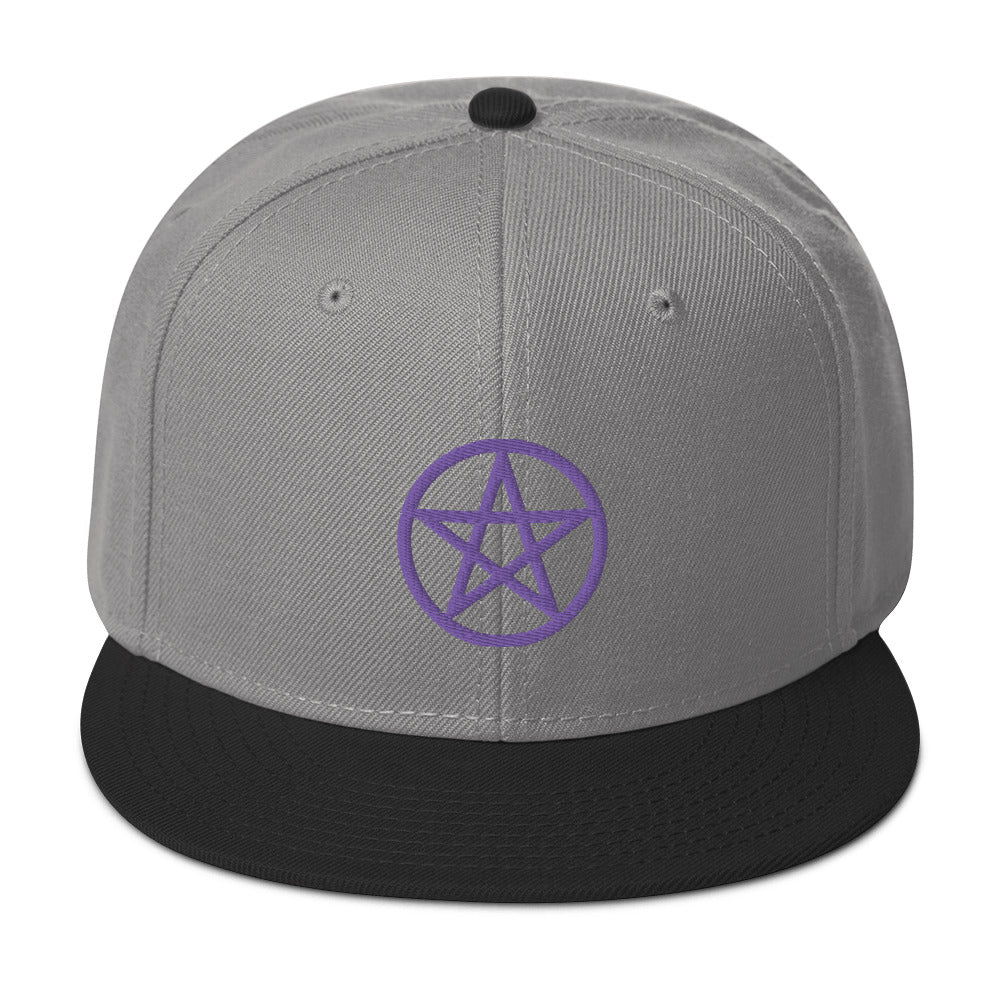 Purple Wiccan Witchcraft Pentagram Embroidered Flat Bill Cap Snapback Hat