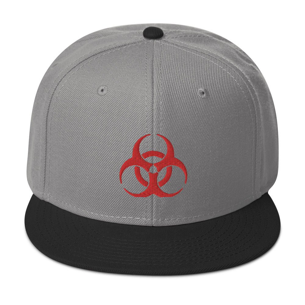 Red Bio Hazard Symbol Warning Sign Embroidered Flat Bill Cap Snapback Hat