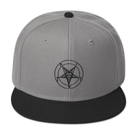 Black Sigil of Baphomet Embroidered Flat Bill Cap embroidered snapback hat, product image 31