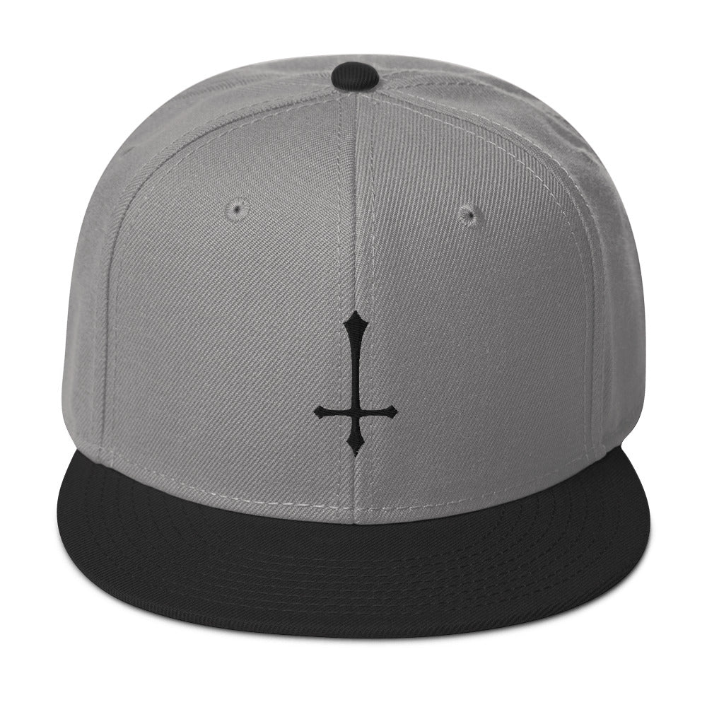 Black Inverted Cross Embroidered Flat Bill Cap Snapback Hat