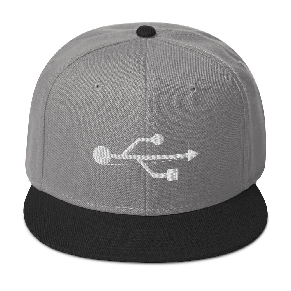 USB Symbol Embroidered Universal Serial Bus Flat Bill Cap Snapback Hat