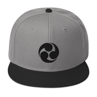 Black Tomoe Mitsudomoe Japanese Symbol Embroidered Flat Bill Cap embroidered snapback hat, product image 32