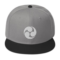 White Tomoe Mitsudomoe Japanese Symbol Embroidered Flat Bill Cap embroidered snapback hat, product image 31