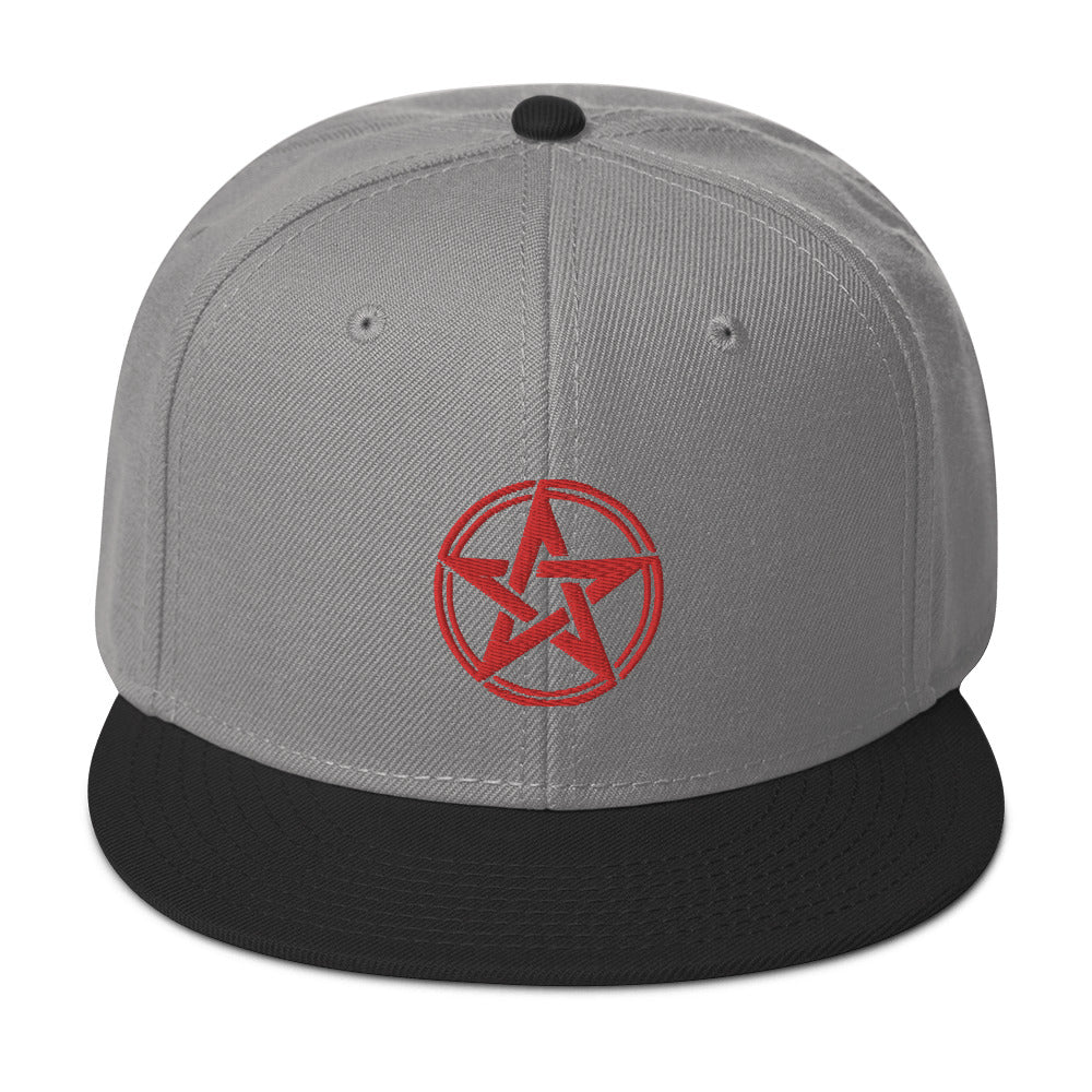 Red Witching Hour Woven Pentagram Embroidered Flat Bill Cap Snapback Hat