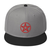 Red Witching Hour Woven Pentagram Embroidered Flat Bill Cap embroidered snapback hat, product image 31