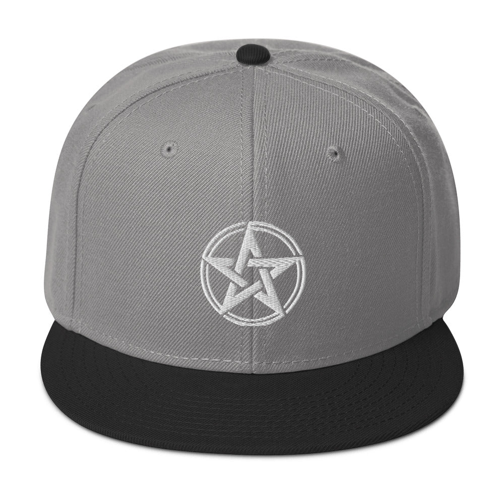 White Witching Hour Woven Pentagram Embroidered Flat Bill Cap Snapback Hat