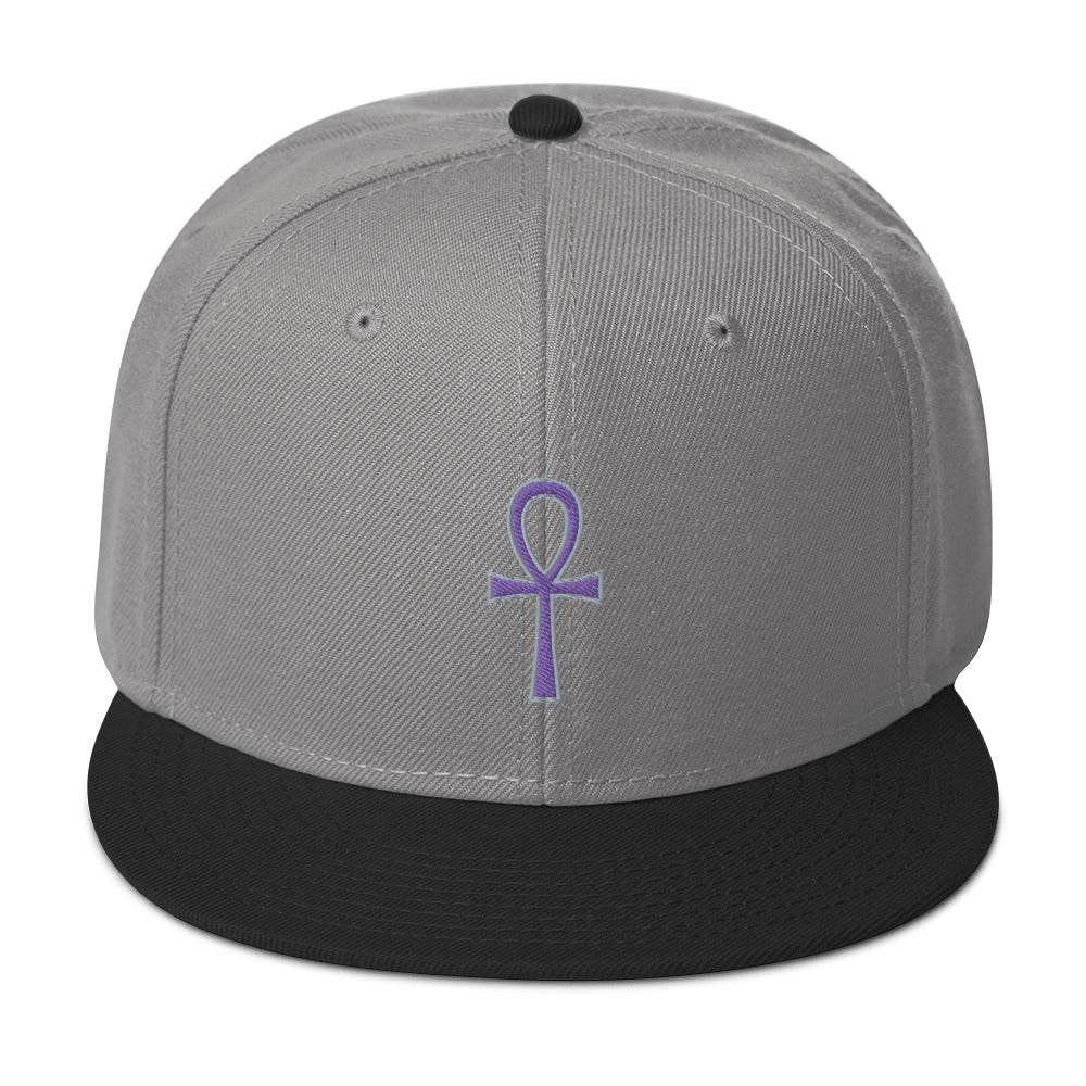 Purple The Key of Life Ankh Egyptian Embroidered Flat Bill Cap Snapback Hat
