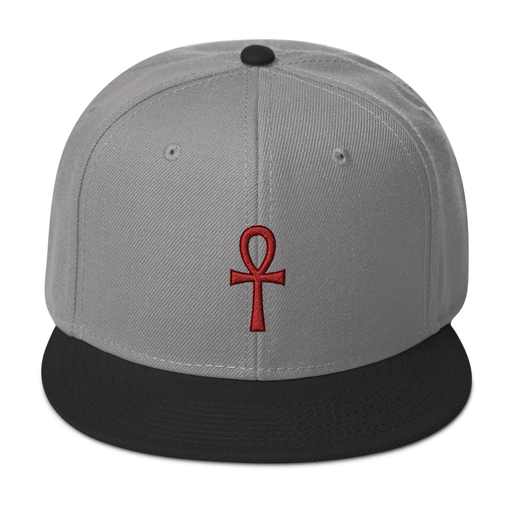 Red The Key of Life Ankh Egyptian Embroidered Flat Bill Cap Snapback Hat