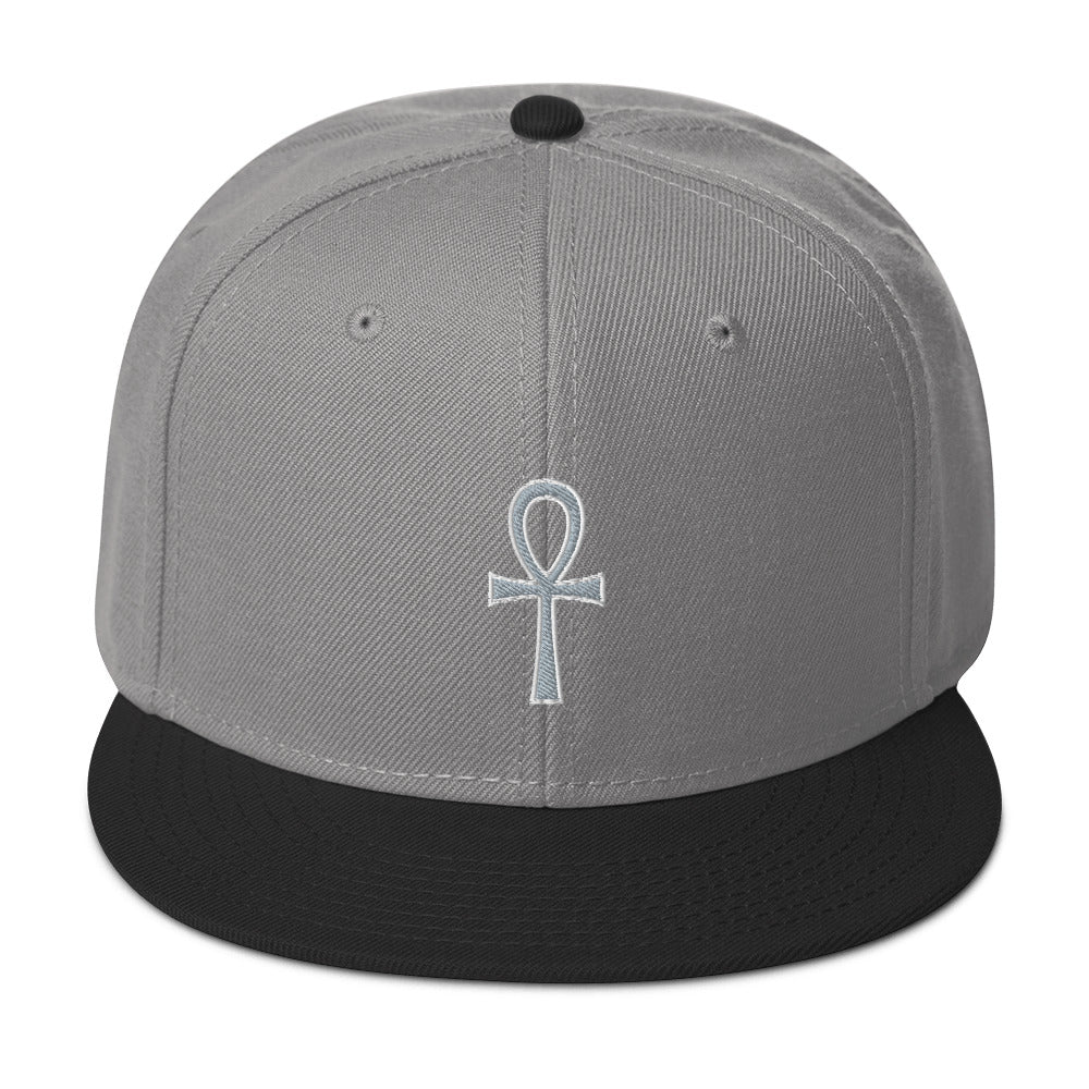 Grey The Key of Life Ankh Egyptian Embroidered Flat Bill Cap Snapback Hat