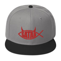 Red Satan Fish with Horns Religious Satire Embroidered Flat Bill Cap embroidered snapback hat, product image 31