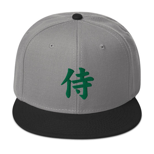 Green Samurai The Japanese Kanji Symbol Embroidered Flat Bill Cap embroidered snapback hat, product image 1