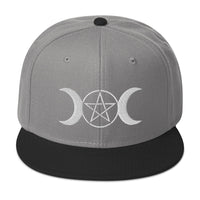 White Pagan Triple Moon Goddess Embroidered Flat Bill Cap embroidered snapback hat, product image 31