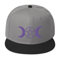 Purple Pagan Triple Moon Goddess Embroidered Flat Bill Cap embroidered snapback hat, product image 31