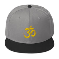Yellow OM Sacred Spiritual Symbol Embroidered Flat Bill Cap embroidered snapback hat, product image 30
