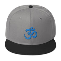 Blue OM Sacred Spiritual Symbol Embroidered Flat Bill Cap embroidered snapback hat, product image 30