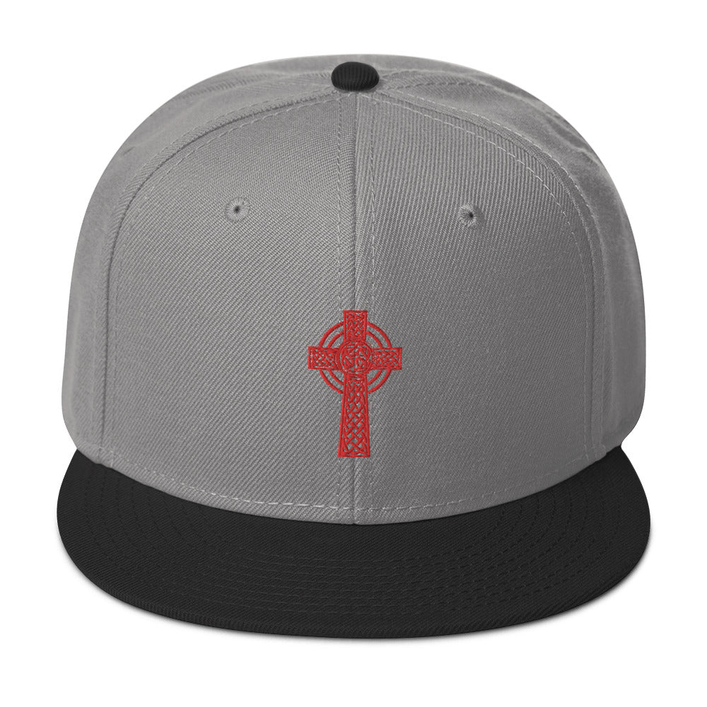 Red Old Celtic Cross Circle of Light Embroidered Flat Bill Cap Snapback Hat