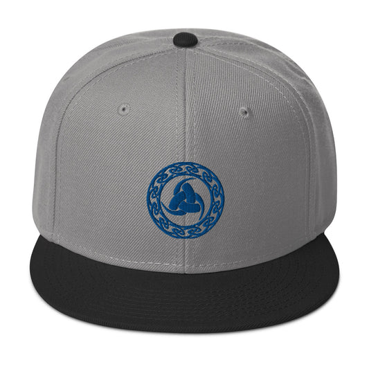 Blue Odin's Knot – The Valknut Embroidered Celtic Flat Bill Hat embroidered snapback hat, product image 1