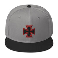 Red Heavy Metal Biker Cross Symbol Embroidered Flat Bill Cap embroidered snapback hat, product image 31
