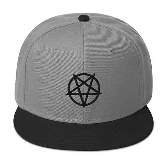 Black Inverted Pentagram Occult Symbol Embroidered Flat Bill Cap embroidered snapback hat, product image 1