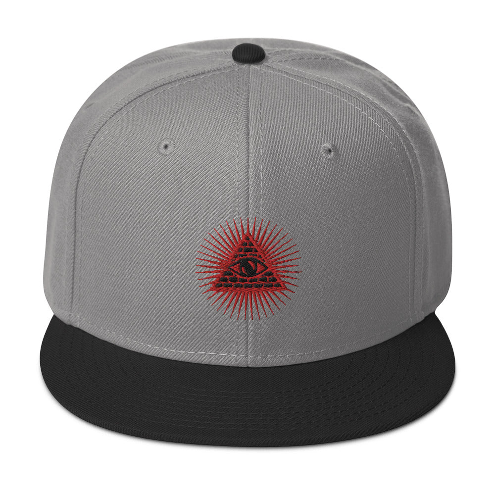 Red Illuminati All Seeing Psychic Eye Embroidered Flat Bill Cap Snapback Hat