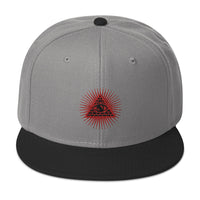 Red Illuminati All Seeing Psychic Eye Embroidered Flat Bill Cap embroidered snapback hat, product image 31