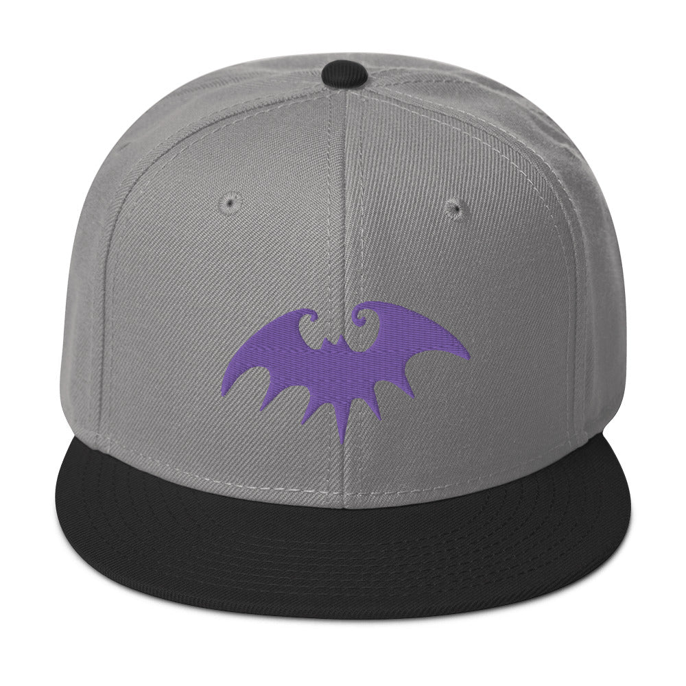 Purple Halloween Gothic Vampire Bat Embroidered Flat Bill Cap Snapback Hat