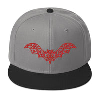 Red Gothic Vine Wrought Iron Bat Embroidered Flat Bill Cap embroidered snapback hat, product image 31