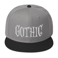 White Gothic Dramatic Style Embroidered Flat Bill Cap embroidered snapback hat, product image 31